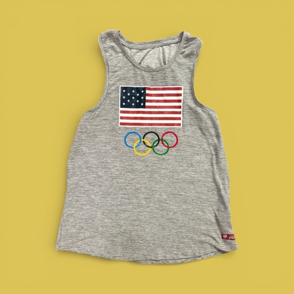 Team USA Apparel Olympic Gray Tank Top with Flag and Rings Size Medium Shirt